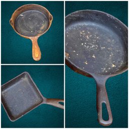 Three Piece Cast Iron Small Skillet Collection, One Wagner Ware, Two Griswold,