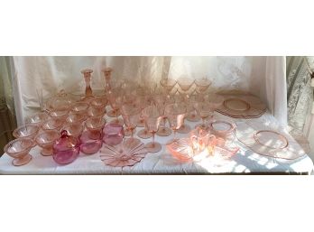 Large Collection Of Pink Depression Glass