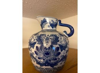 Blue And White Floral Pitcher Vase