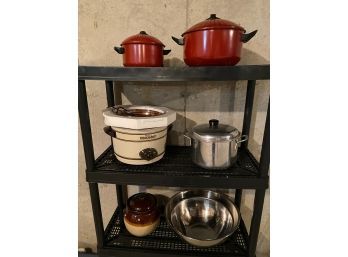 Kitchen Essentials Lot, 5 Qt Pot, 2 Sauce Pots, 2 Large Mixing Bowls, Bean Pot, Slow Cooker