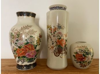 3 Piece Vintage Japanese Vase Set
