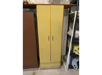 Vintage Yellow Metal Storage Cabinet With Shelves