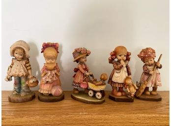 Lot Of 5 Singed Italian Wood Figurines