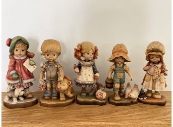 Lot Of 5 Signed Wood Italian Figurines