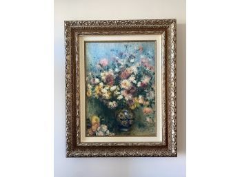 Signed Oil Painting, Floral Still Life, Mantel Art , Quality Frame
