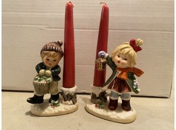 Five Inch Antique Candlestick Figurines, Signed