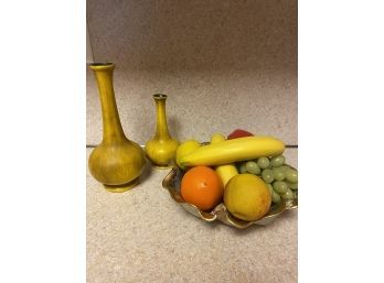 Vintage Fruit Bowl & Coordinating Vases