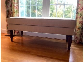 Window Seat Or End Of Bed Bench, Neutral Toned Textured Fabric, Carved Legs