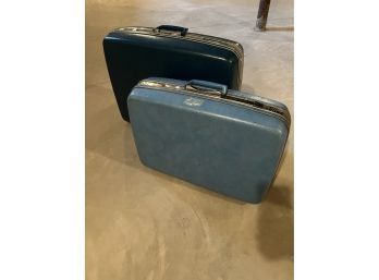 2 Blue Vintage Hard-case Suitcases