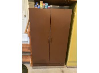Vintage Double Door Brown Metal Cabinet With Shelves