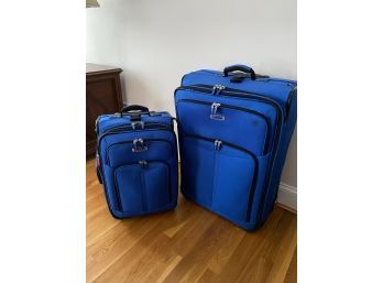 Set Of Bright Blue Large & Carryon Matching Suitcases