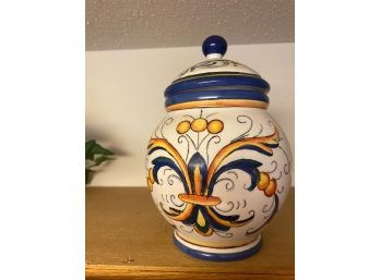 Decretive Blue And Yellow Canister Jar