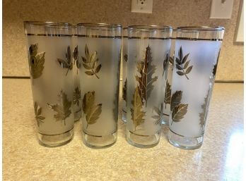 Set Of Vintage Frosted Silver Foliage Tumbler Glasses