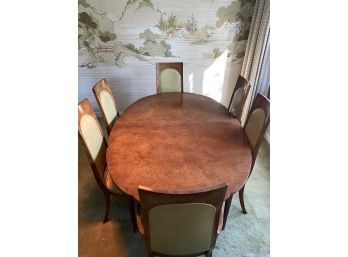 Burl Wood Dining Room Table From The Mid Century With Coordinating Burl Wood And Vintage Green Chairs