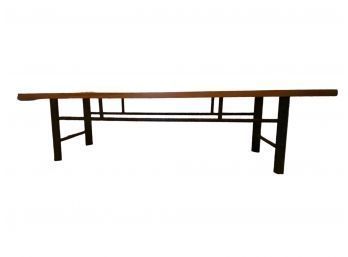 Entry Bench With Iron Legs And Solid Wood Top, Peg Style