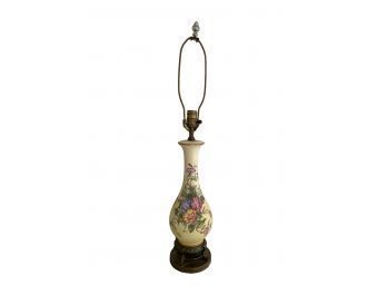 Antique Painted Floral Lamp On Footed Base