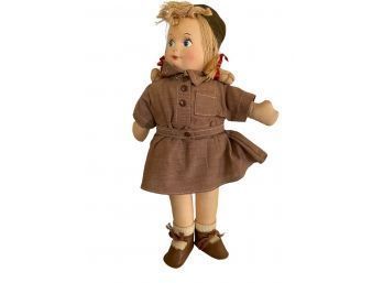 Gorgene Brownie Scout Doll With Red Ribbons & Brown Dress
