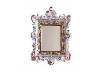 Italian Vintage Capodimonte Italian Porcelain Wall Mirror, Cherubs