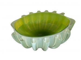 Vintage Green Thick Glass Oval Centerpiece Bowl