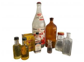 Antique Advertising And Holy Water Bottle Lot