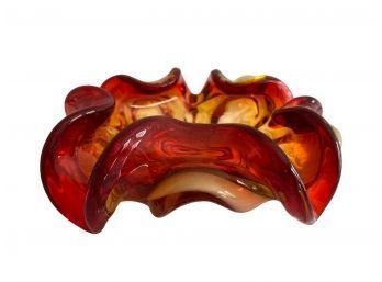 Murano Red & Orange Ombr Glass Bowl