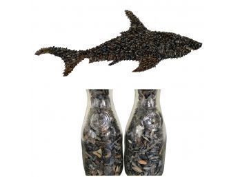 Shark Made Of Shark Teeth & 2 Jars Of Shark Teeth