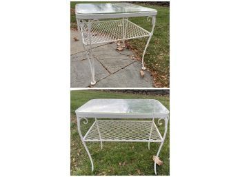 Two Iron Base Glass Top End Tables
