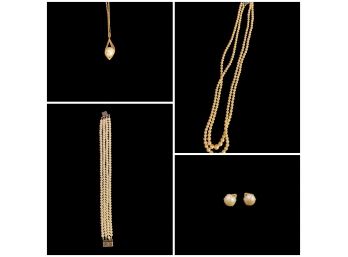 Heirloom Pearl Lot, Antique Four Strand Bracelet With Matching 2 Strand Necklace,