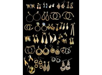 Lot Of 53 Pairs Of Gold Tone Earrings