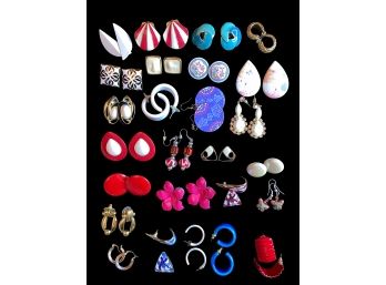 35 Pair Of Colorful Costume Jewelry Earrings