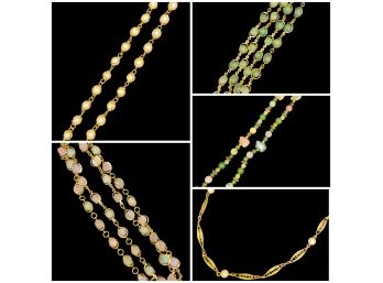 Natural Stones Lightly Accented By Gold Tones, 5 Piece Lot