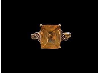 Citrine In 10K Yellow Gold Setting With Diamonds