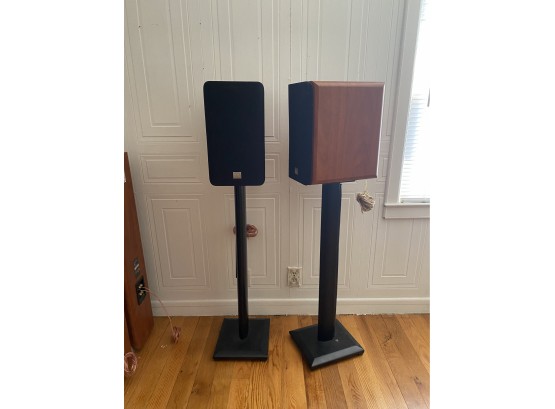 Pair Of JBL Studio L Series L830 Speakers W/ Wires On SANUS Systems Speaker Stands