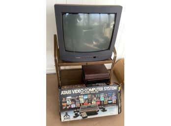 Atari Video Computer System With Toshiba Gamer TV On Cart With Games