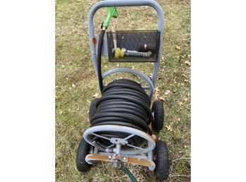 Hose Cart With Hose, Rust Spots But Solid And Wheels Freely