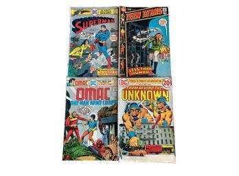 4 DC Comic Lot Omac No. 8, 1975, Unknown #22, 1973, Teen Titans No. 33, 1971, Superman No. 293, 1975