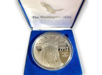4oz Platinum Layered .999 Fine Silver Washington Mint 1997 Giant Quarter Pound Eagle Coin