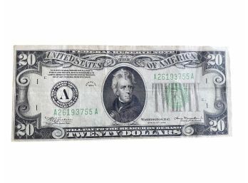 1934 Green Seal Federal Reserve Of Boston Twenty Dollar Note