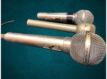 3 Vintage Microphones: Realistic High Ball, Electro Voice Dynamic Cardioid RE 15 Micropho, Unisphere I Dynamic