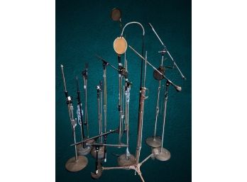Lot Of Microphone Stands In A Variety Of Styles, Hights And Conditions