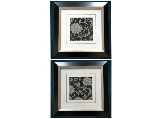 Coordinating Pair Of Silver & Black Framed Accent Art