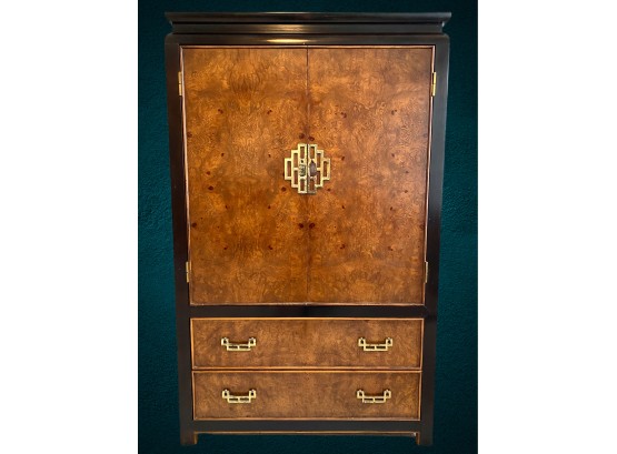 Chin Hua Burl & Brass Modern Armoire Dresser By Century
