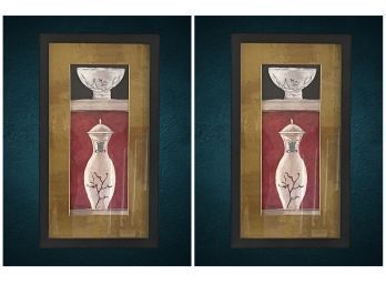 Pair Of Urn & Bowl Accent Art In 3D Mat And Soft Black Frame