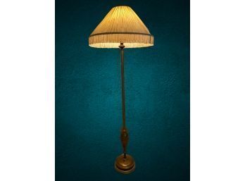 Brass Floor Lamp W/ Fringed Neutral Tone W/ Hints Of Pink Shade