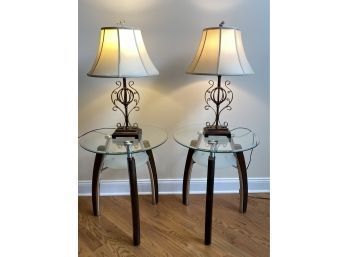 Pair Of Brushed Bronze Lamps