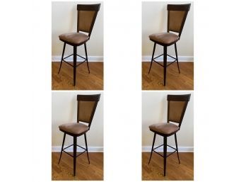 Four Half Swivel Bar Stools. Solid Structure With Metal Base, Wood Framed Back Support And Firm Cushion Seats