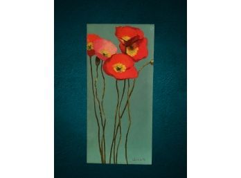 Poppies On Turquoise Canvas Wall Accent Art