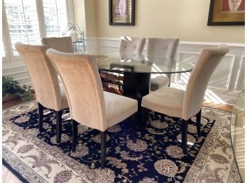 Oval Glass Top Dining Table With Wine Rack Base And 6 Chairs