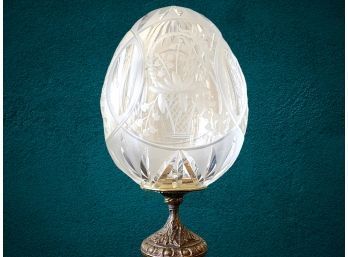 Cut Glass Egg On Brass Pedestal