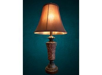 Burgundy And Gold Toned Lamp